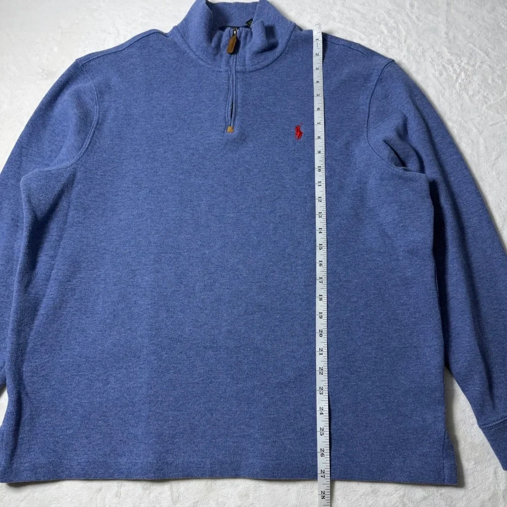Polo Ralph Lauren Sweater Men Size XL Blue Heather Quarter Zip Pullover Red Pony